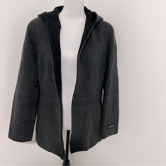 Braetan Women’s 100% Pure Wool Hooded Full Zip Coat with Pockets XL Charcoal/Blk - Picture 1 of 12